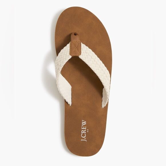 J. Crew Other - NWT J Crew 12 Flip Flops Weaved Strap Suede Rubber White Brown